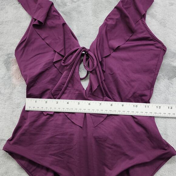 BECCA Swimsuit Size S Purple Socialite Ruffle One-Piece Plunge V-Neck Backless - Picture 9 of 12